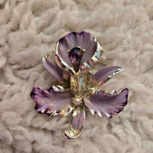 Vintage Orchid Pin Brooch Gold + Purple + Pearl